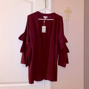Mudpie Blake Ruffle cardigan in Burgundy!